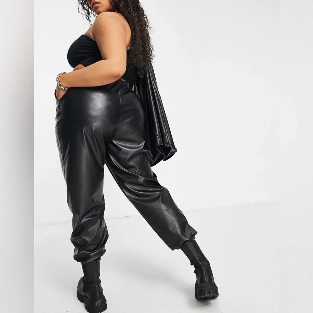 ASOS DESIGN Curve jersey leather-look jogger Size 16 - Picture 2 of 11